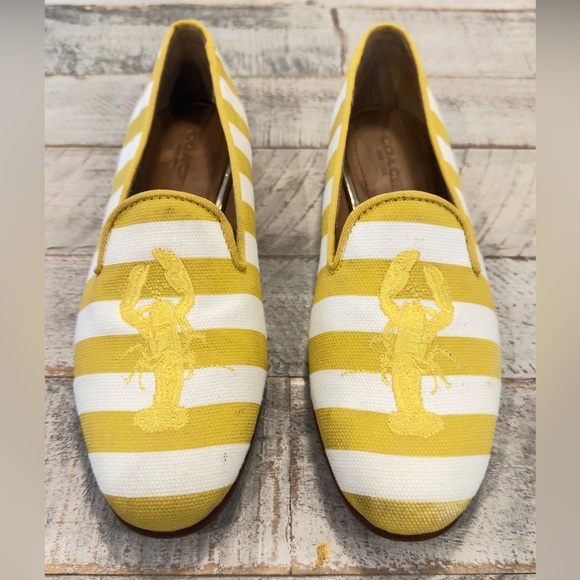 COACH UTOPIA EMBROIDERED LOBSTER YELLOW WHITE STRIPE LOAFER COQUETTE PREPPY 5B - Picture 6 of 11